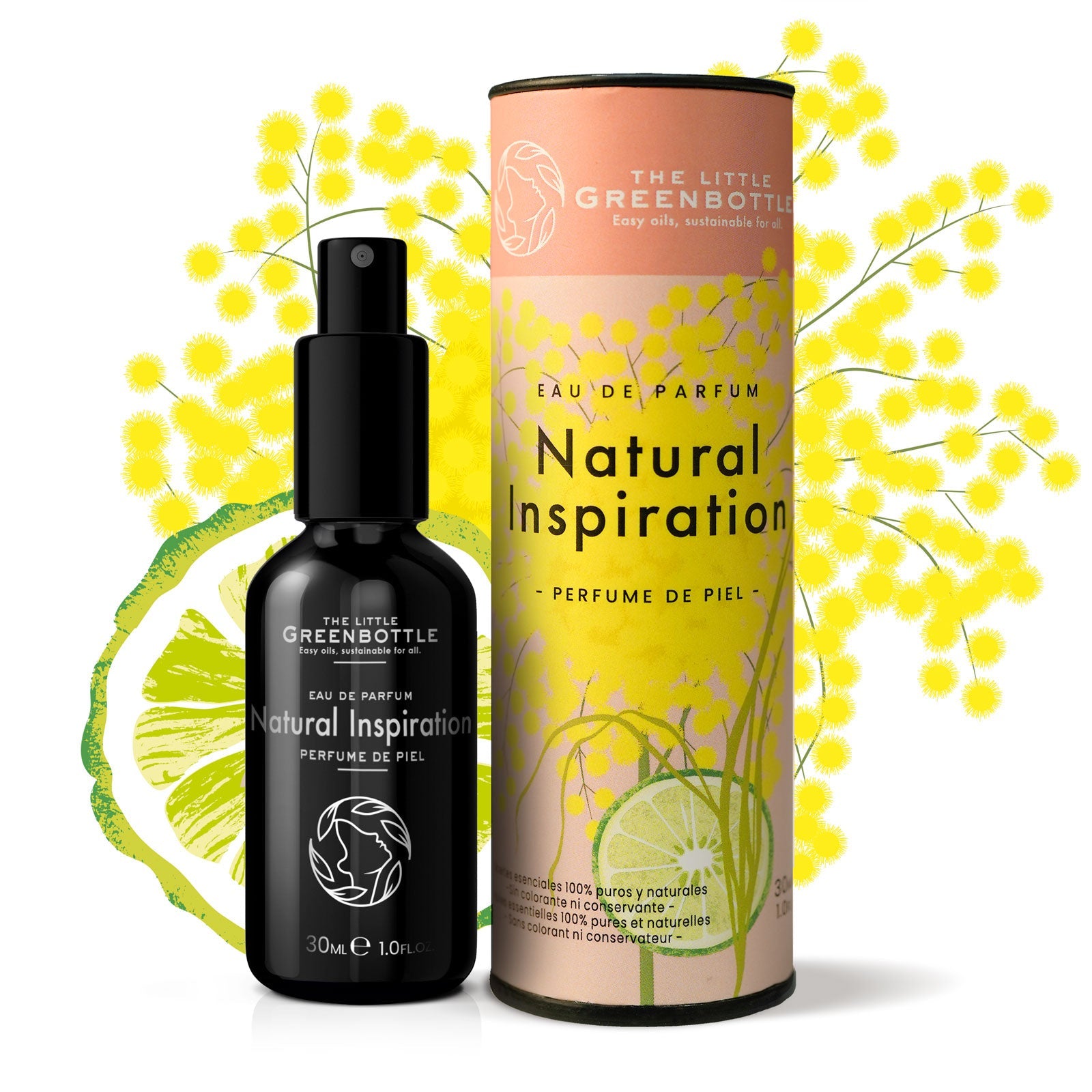 Cofre "SILK & PERFUME" medium: pañuelo hecho a mano FLOR DE LIMONERO con Eau de Parfum NATURAL INSPIRATION 30 ML TLGB