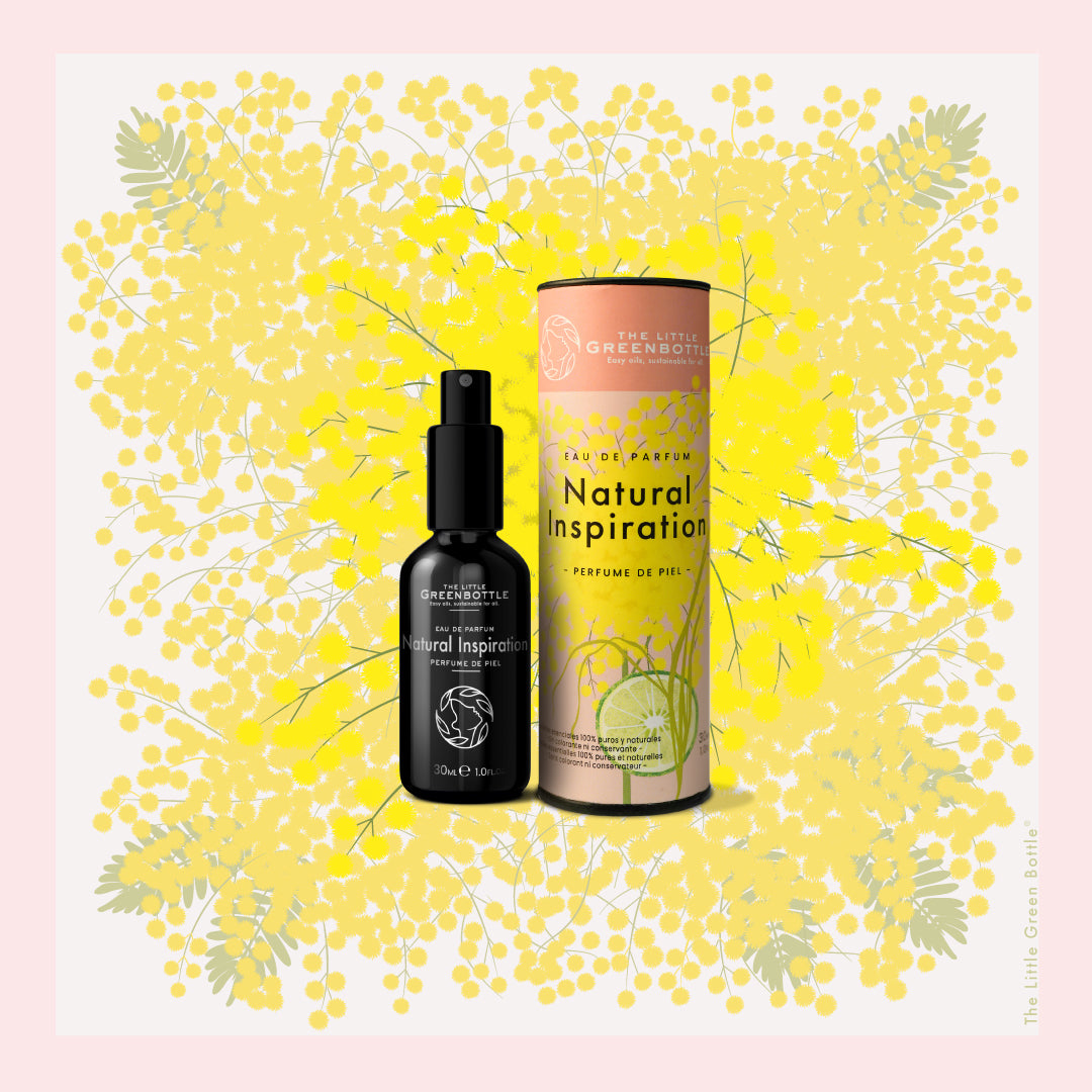 Cofre "SILK & PERFUME" mini: pañuelo hecho a mano MIMOSA con Eau de parfum NATURAL INSPIRATION 30 ML TLGB